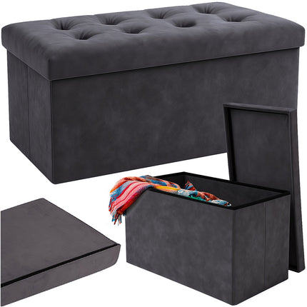 Pouf de rangement en velours gris - Pliable, 76 x 38 x 38 cm