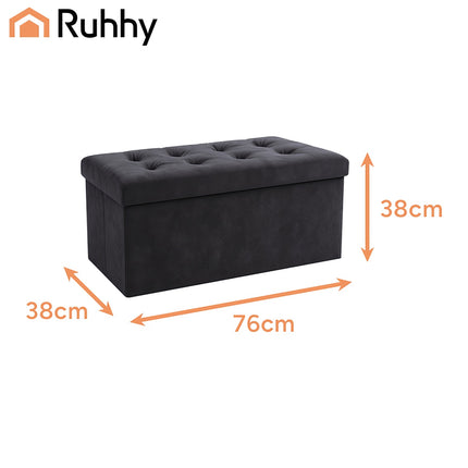 Pouf de rangement en velours gris - Pliable, 76 x 38 x 38 cm
