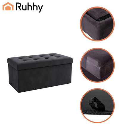 Pouf de rangement en velours gris - Pliable, 76 x 38 x 38 cm