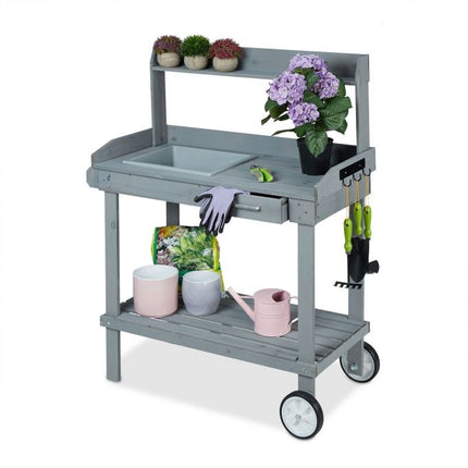 Table jardinière grise à roulettes