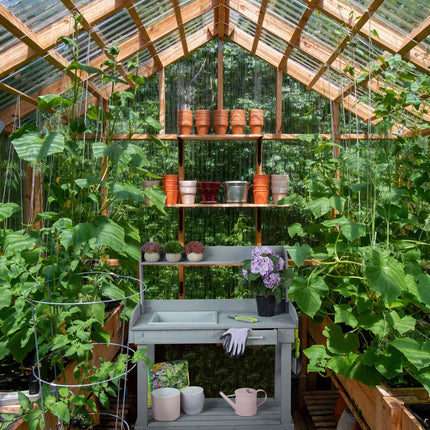 Table jardinière grise à roulettes