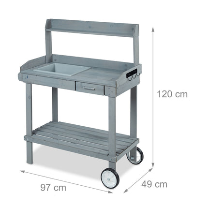 Table jardinière grise à roulettes