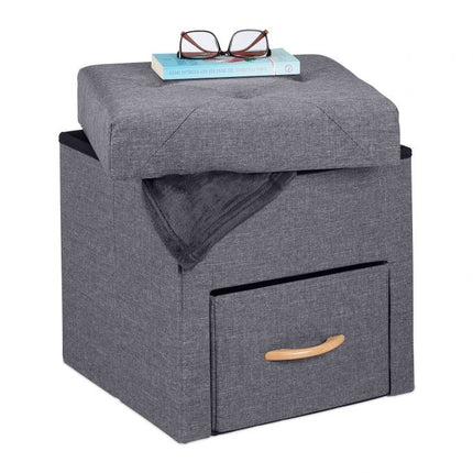 Grauer Hocker mit Stauraum