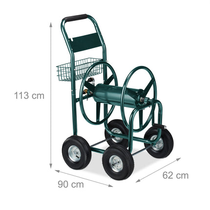 Dévidoir vert à 4 roues pour tuyau d'arrosage avec enrouleur