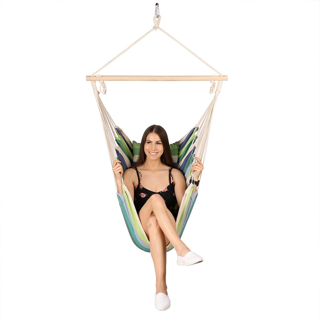 Chaise hamac brésilienne verte, siège suspendu d'extérieur