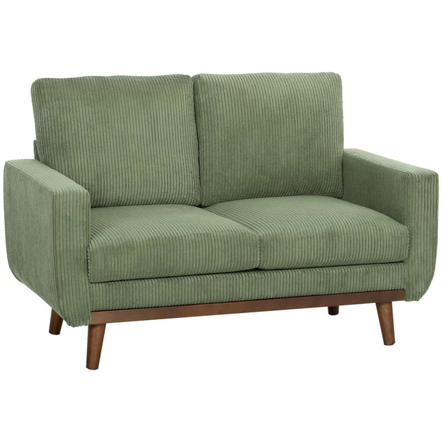 Grünes Cord-Zweisitzer-Sofa, 134 cm mit Taschenfederkern