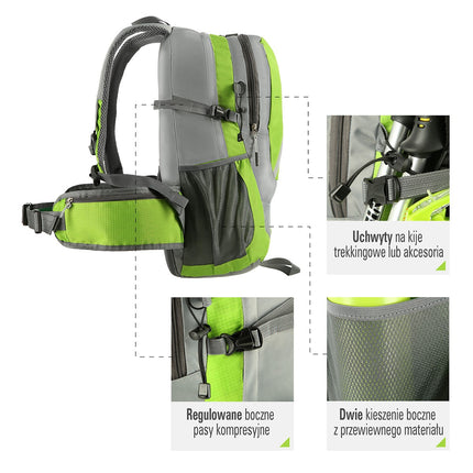 Grüner Wanderrucksack, 35 l Fassungsvermögen, leicht