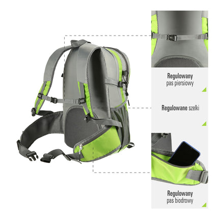 Grüner Wanderrucksack, 35 l Fassungsvermögen, leicht