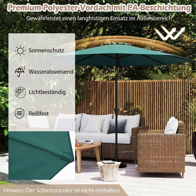 Parasol de terrasse vert, 303 cm, inclinable à manivelle, résistant aux intempéries
