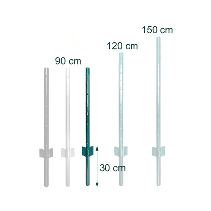 Grüne Stahlzaunpfosten, 90 cm, 10er-Set