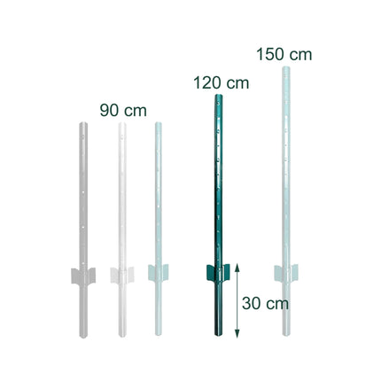 Grüne Stahlzaunpfähle mit Bodenankern, 120 cm, 10er-Set