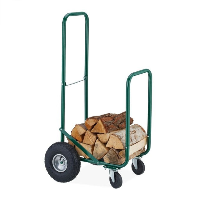 Chariot à bois de chauffage vert avec pneus pneumatiques