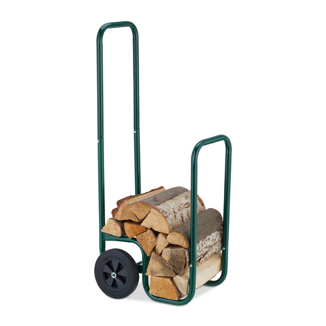 Chariot à bois de chauffage vert avec pneus en caoutchouc