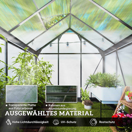 Gewächshaus 3,65 m², Aluminiumrahmen, UV-beständige Platten