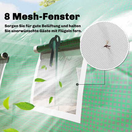 Gewächshaus 4x3x2m mit PE-Abdeckung, Rolltüren & Netzfenstern