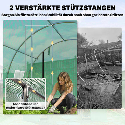 Gewächshaus 4x3x2m mit PE-Abdeckung, Rolltüren & Netzfenstern