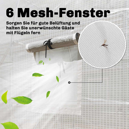 Gewächshaus mit Regalen, Rolltür, 6 Netzfenstern