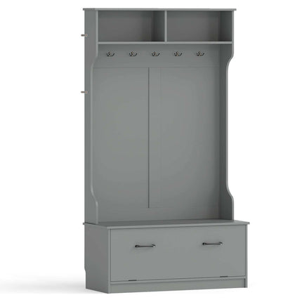 Graue Garderobe mit Ablagen und Haken – 2-in-1-Design