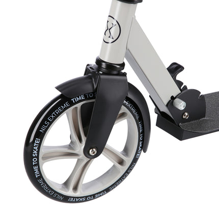 Trottinette grise, pliable, hauteur réglable