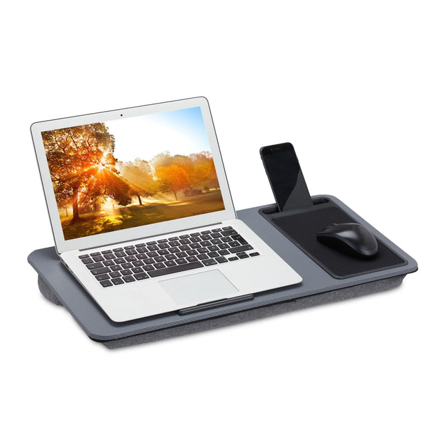 Plateau gris pour ordinateur portable avec tapis de souris