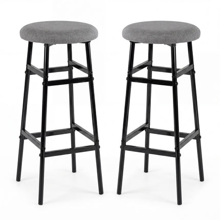 Ensemble de 2 tabourets de bar en lin gris avec structure en métal