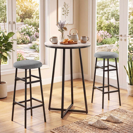 Ensemble de 2 tabourets de bar en lin gris avec structure en métal