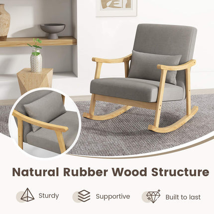 Fauteuil à bascule gris pour chambre d'enfant avec accoudoirs en bois d'hévéa