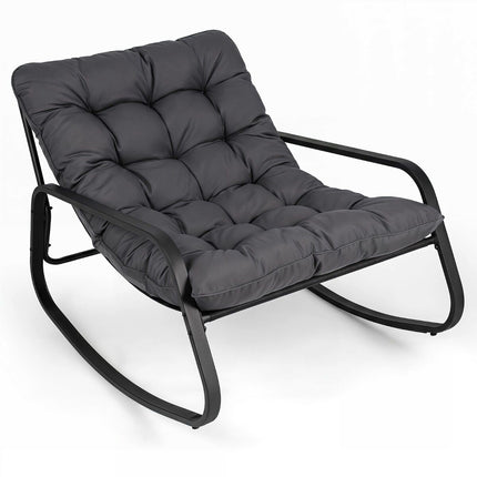 Fauteuil à bascule d'extérieur gris avec coussin épais