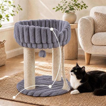 Arbre à chat en peluche grise avec poteaux en sisal, 40 x 40 x 50,5 cm