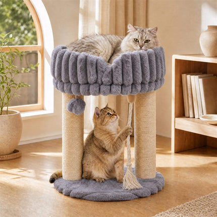 Arbre à chat en peluche grise avec poteaux en sisal, 40 x 40 x 50,5 cm