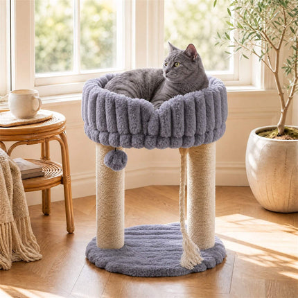 Arbre à chat en peluche grise avec poteaux en sisal, 40 x 40 x 50,5 cm