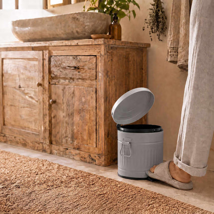 Poubelle à pédale grise rétro pour salle de bain, capacité de 3 L