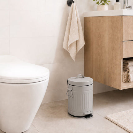 Poubelle à pédale grise rétro pour salle de bain, capacité de 3 L