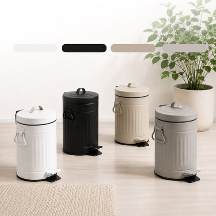 Poubelle à pédale grise rétro pour salle de bain, capacité de 3 L