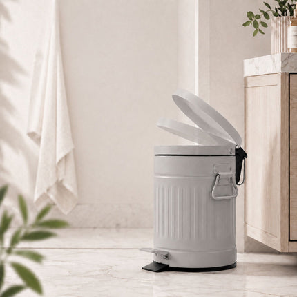 Poubelle à pédale grise rétro pour salle de bain, capacité de 3 L