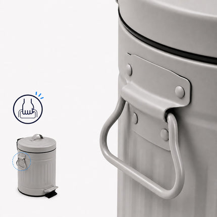 Poubelle à pédale grise rétro pour salle de bain, capacité de 3 L
