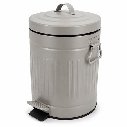 Poubelle à pédale grise rétro pour salle de bain, capacité de 5 L