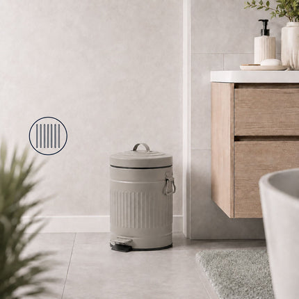Poubelle à pédale grise rétro pour salle de bain, capacité de 5 L