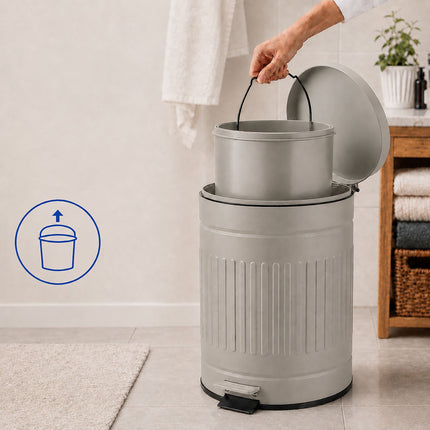 Poubelle à pédale grise rétro pour salle de bain, capacité de 5 L