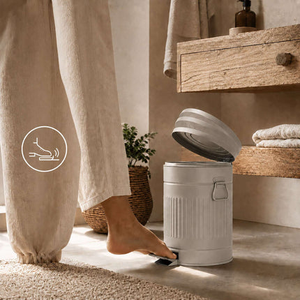 Poubelle à pédale grise rétro pour salle de bain, capacité de 5 L