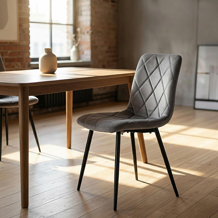 Chaises de salle à manger en velours gris, ensemble de 4 – Modèles modernes rembourrés