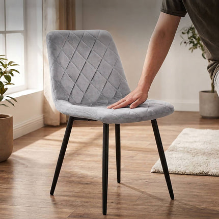Chaises de salle à manger en velours gris, ensemble de 4 – Modèles modernes rembourrés