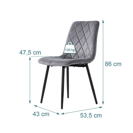 Chaises de salle à manger en velours gris, ensemble de 4 – Modèles modernes rembourrés