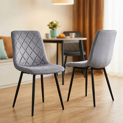 Chaises de salle à manger en velours gris, ensemble de 4 – Modèles modernes rembourrés