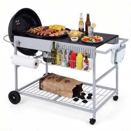 Table chariot pour barbecue à charbon de 45 à 55 cm, avec roulettes