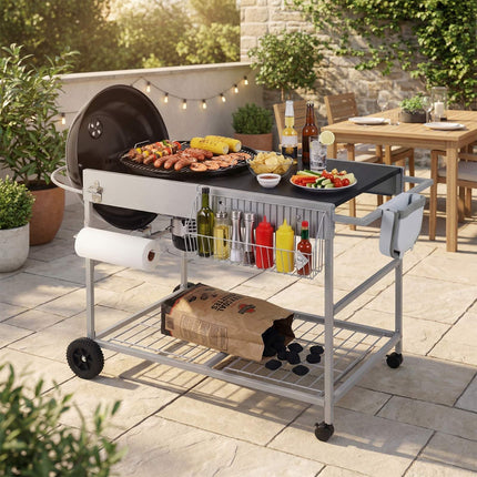 Table chariot pour barbecue à charbon de 45 à 55 cm, avec roulettes