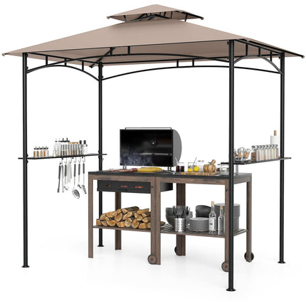 Gazebo avec barbecue 2,44 m x 1,52 m, structure métallique, 2 étagères, 6 crochets