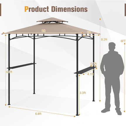 Gazebo avec barbecue 2,44 m x 1,52 m, structure métallique, 2 étagères, 6 crochets