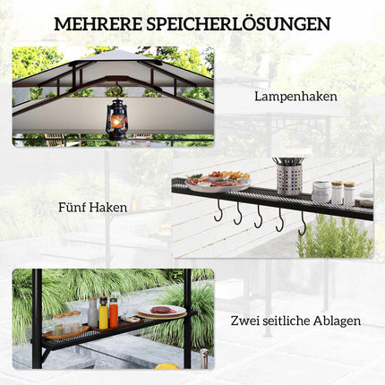 Grillpavillon mit verstellbarem Dach und Ablagen