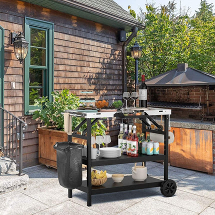 Table de grill avec 3 étagères, support pour téléphone portable, étagère à épices et porte-serviettes, chariot de service